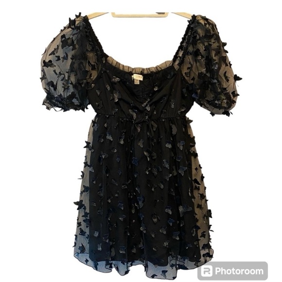Butterfly Thirty Thirty LA Black Babydoll Sheer Mini Dress Womens size Medium - Picture 2 of 16
